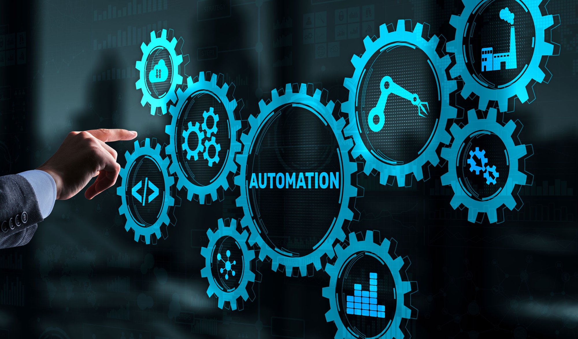 Business automation technology process — professional pressing virtual interface for workflow optimization